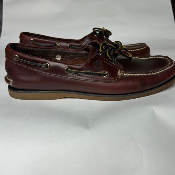 Timberland Leather Boat Shoes/size 11-Burgundy Brown Preppy Mens  Classic 2 eye‎ - Picture 5 of 9
